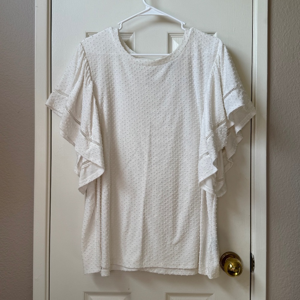 White Flowy Sleeve Blouse